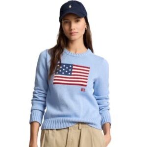 Polo Ralph Lauren Flag Crewneck Sweater, XS, Baby Blue